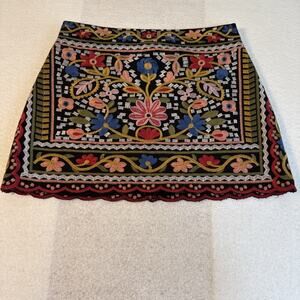 J. Marie Embroidered Black Floral Mini Skirt Women's Size Sm